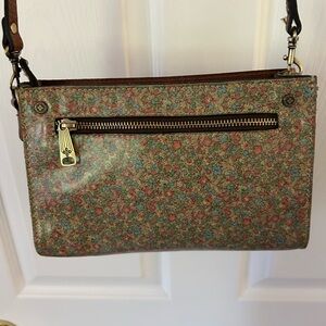 Patricia Nash Brown and Green Crossbody Bag with Vintage Floral Charm
